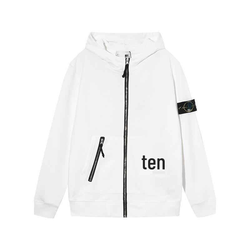 STONE Classic Solid Color Hooded Long-Sleeve Unisex Jacket with Badge – Trendy Island Style for Couples