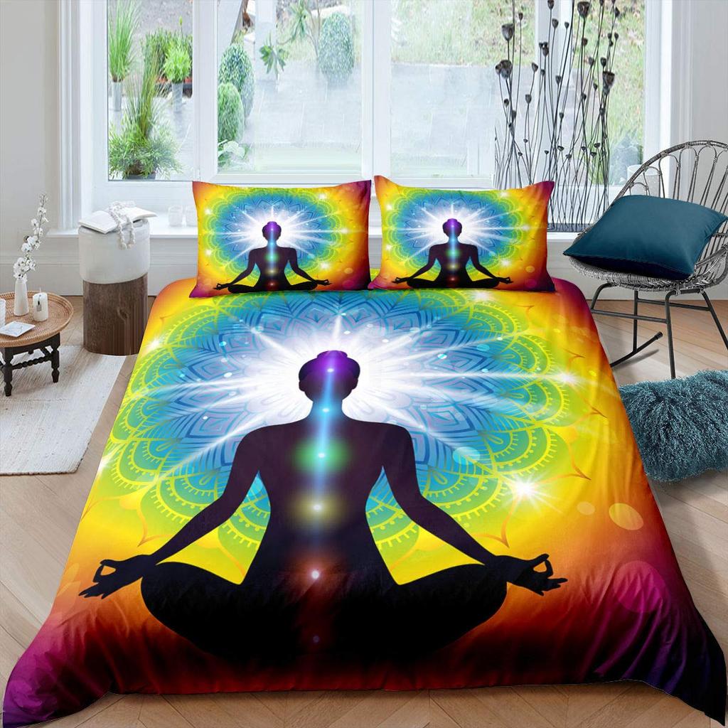 Colorful Seven Chakras Buddha Mandala Duvet Cover Indian Buddhism Theme for Women Men Teens for Bedroom Decorations Queen King