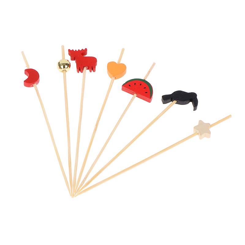 100Pcs Mix Fruit Bamboo Pick Buffet Cactus Leaves Cupcake Fruit Fork Salad Stick