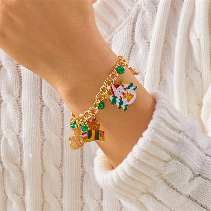 Festive Christmas Hand Jewelry With Reindeer Bell Snowflake For Celebrations