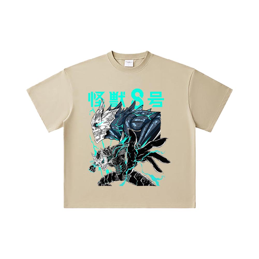 260 GSM Double Yarn 32 Count 100% Cotton Kaiju No 8 V4 Print Unisex Heavy Cotton T Shirt