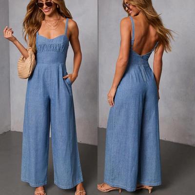 2026 European American Women's Retro Solid Color Casual Overalls