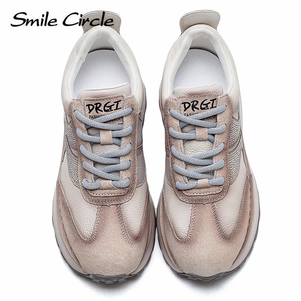 Dámské tenisky z pravé kůže Diamanty Šněrovací ploché boty Nízká módní obuv pro volný čas