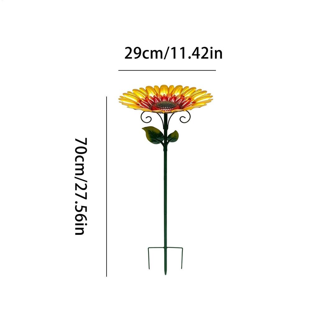 Flower Bird Bath Sunflower Metal Stake Weather-Resistant Water Tray Hummingbird Water Bowl Bath for Outdoor Garden Patio
