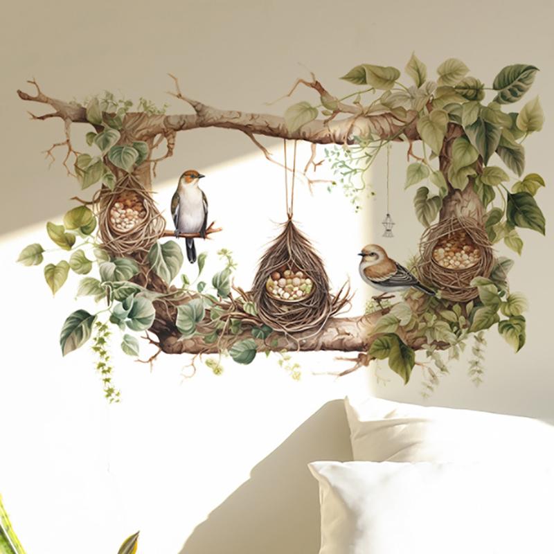 Lovely Tree Branches Bird'S Nest Wall Stickers Living Room Bedroom Family Background Wall Decoration Stickers Wallpaper