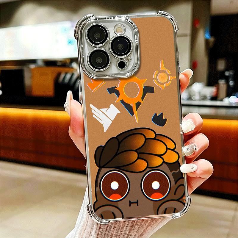 V-Valorant Cute Catoon Plating Phone Case For Iphone 16 17 Pro Max Air 16E 14 15 Plus 12 13 Mini Anti-Fall Airabag Cover