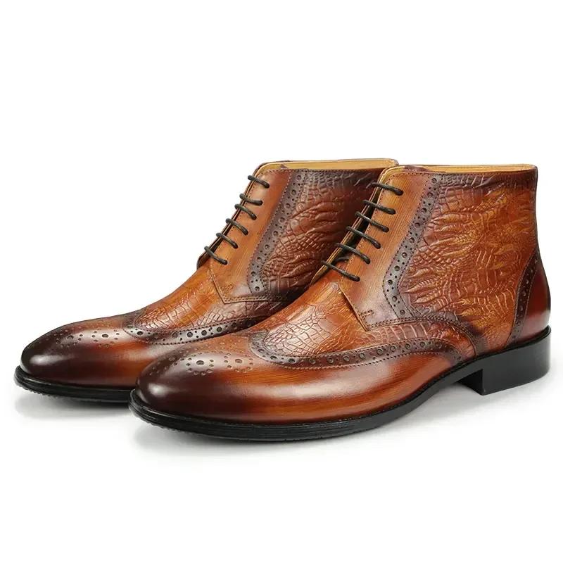 

Ботинки из коровьей кожи для мужчин, на шнуровке, броги до щиколотки, удобные, модные, с ретро-принтом, ручная работа, изготовленные на заказ, черные туфли 38 коричневый