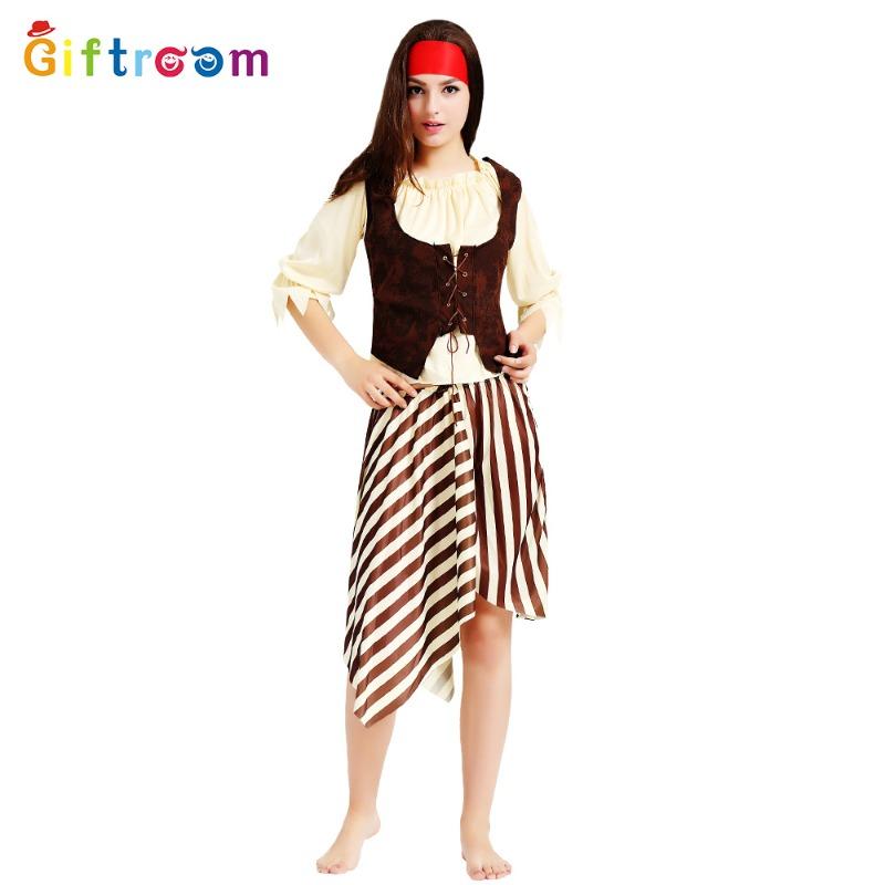 Halloween new female beige pirate irregular skirt pirate costume Pirates of the Caribbean cosplay costume