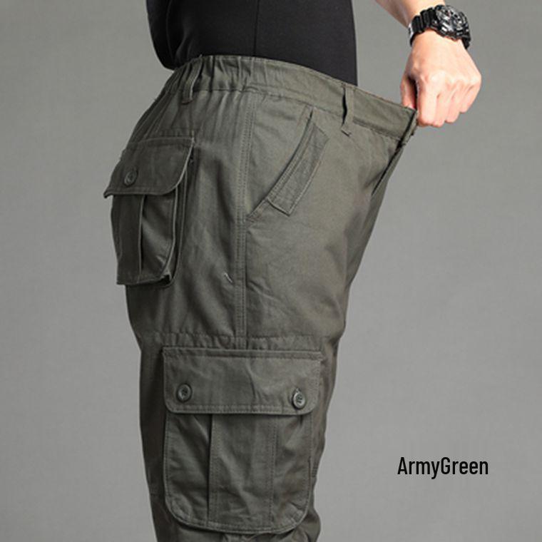 Spring and Autumn Men's Multi-Pocket Casual Pure Cotton Loose Straight-Leg Trousers