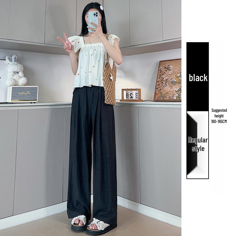 Women's Summer 2024 Ice Silk Wide-Leg Pants - White Textured Casual Petite Style