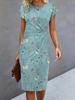 Women's Casual Bodycon Midi Dress with Front Knot and Round Neck