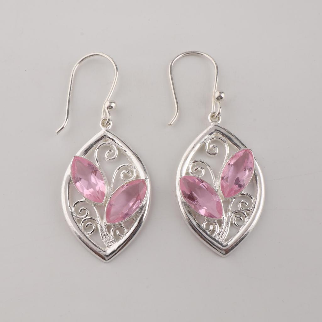 Pink Morganite Gemstone Sterling Silver Handmade Earring, 925 Silver Jewelry For Mother/Wife, Dangle Earring, New Year Gift CE-24-10