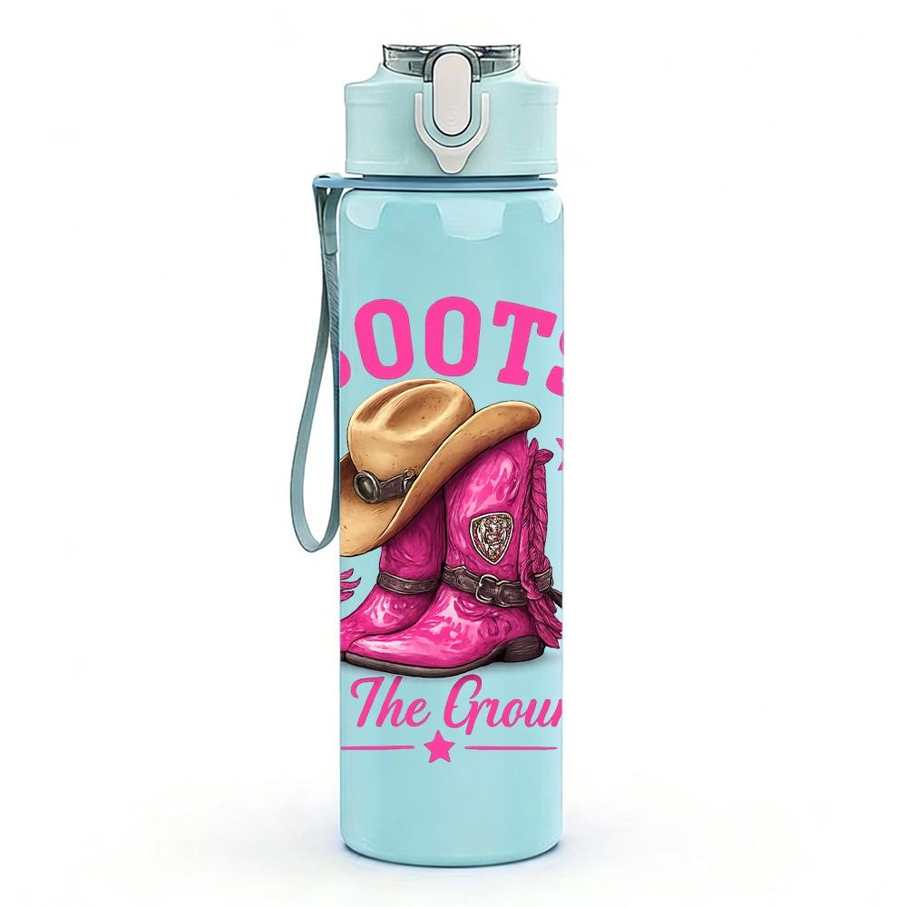 1PC Cowgirl Western Boots 750ml Color Plastic Sports Water Bottle Leakproof Flip Straw Lid Suitable for Sports Office Home Use
