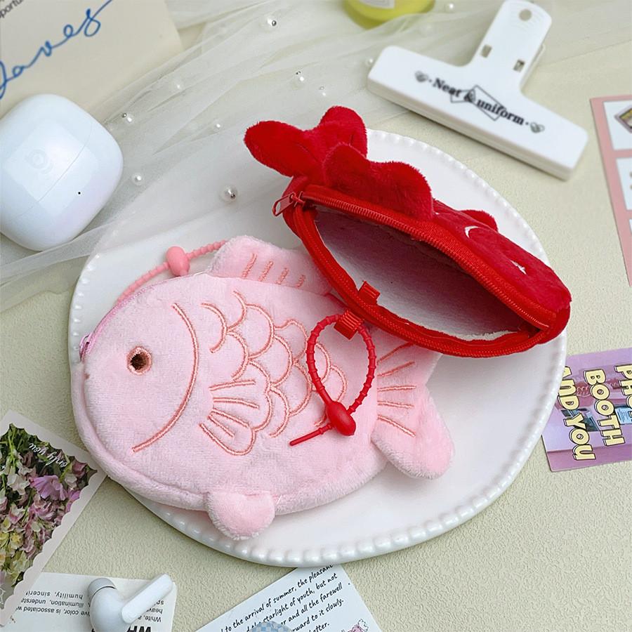 Koi Fish Plush Coin Purse With Data Cable Earphone Storage For Kids And Teens