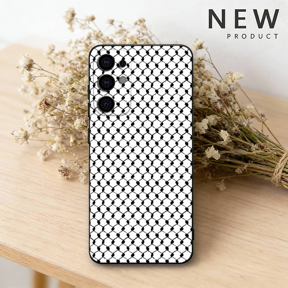 Étui de téléphone P-PalestineS Hattah K-Keffiyeh pour Samsung S26, 25, 24, 23, 22, 21, 20, 30, Ultra, Plus, Fe, Lite, noir.
