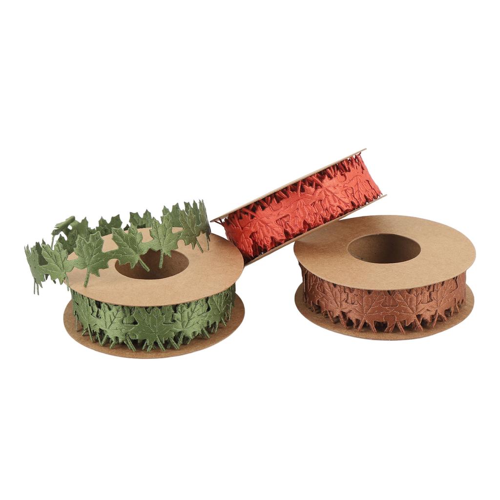 3 Rolls Fall Ribbons for Crafts 3 Color DIY Wreath Gift Wrapping Bouquets Decorations Maple Leaf Thanksgiving Autumn Ribbons