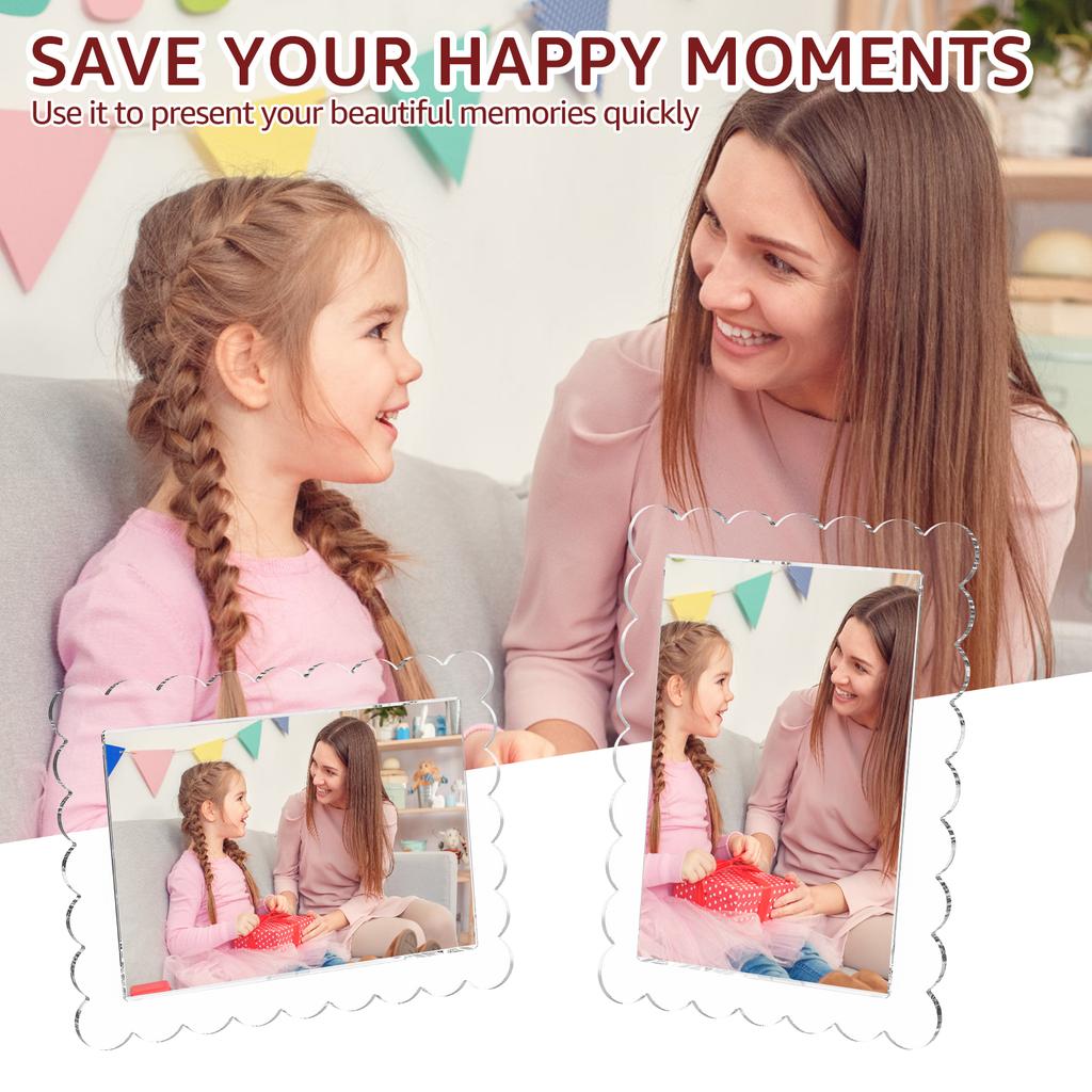 3 Pcs Magnetic Photo Frames with Stand Acrylic Scalloped Picture Frame Clear Magnetic Photo Frame Multifunctional Magnet Picture
