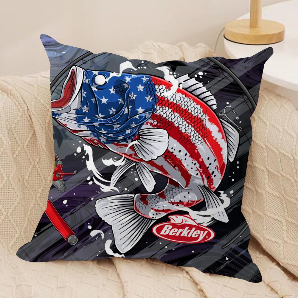 Popular Fishing B_Berkleys Cushion Cover Soft Plush Fabric Double-Sided Printed Sofa Cushion Cover for All Seasons Home Decor