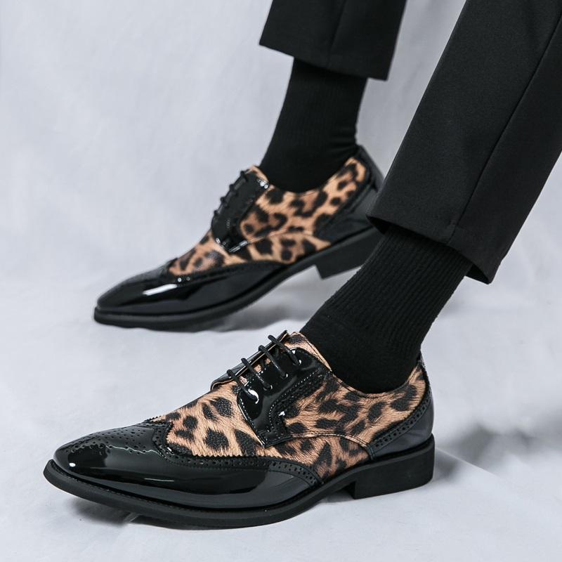 New Arrival Fashion Men's Leopard Patent Leather Formal Oxford Shoes Male Punk Rock Wedding Prom Dress Flats Zapatos Hombre