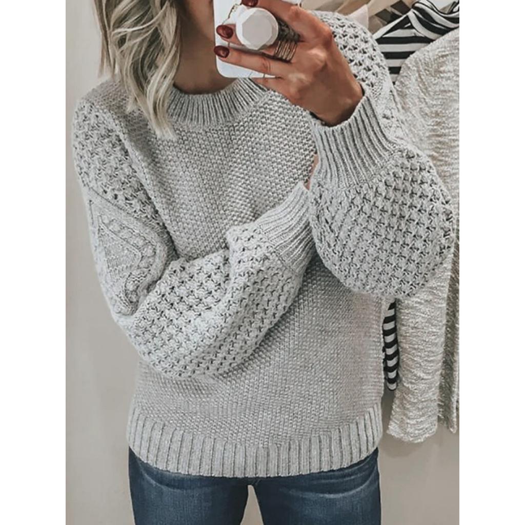 Women's Casual Round Neck Sweater - Long Sleeved, Ribbed Texture, Soft and Comfortable, Spring and Autumn Clothing | Round Neck Sweater | Texture