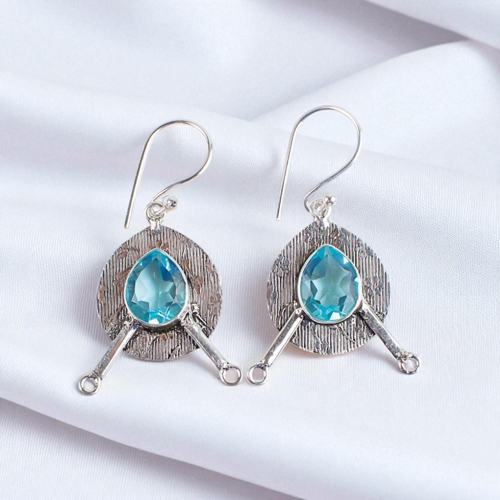 

Rare Sky Blue Topaz Gemstone 925 Sterling Silver Jewelry Handmade Earrings 1.86 EE-78-3