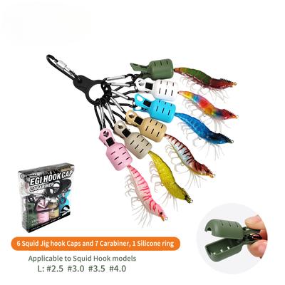 Nuovo kit di protezione per esche per calamari, 6 pezzi, ami per esche artificiali per polpi, ombrello per seppie, con moschettone, attrezzatura da pesca