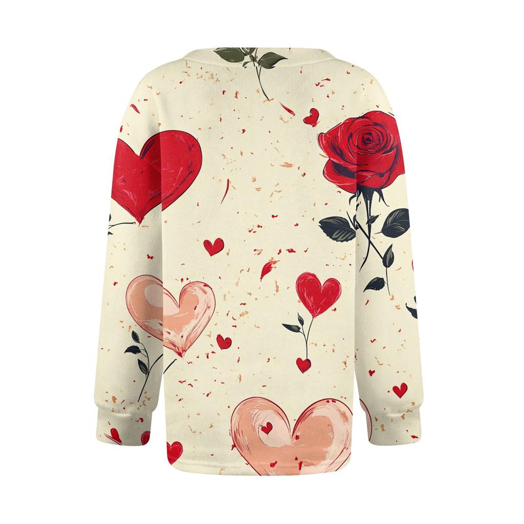 Women's Fashion Valentine's Day Printed Long Sleeve Cardigan Button Jacket