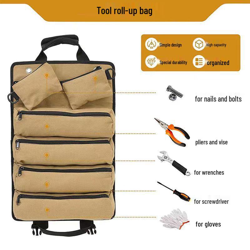 Garden-Style Electrician & Carpenter Roll-Up Tool Bag: Multifunctional Hanging Storage Pouch