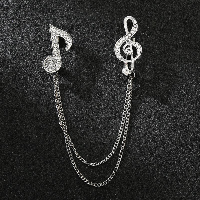 Men's Korean Style Eagle Guitar Brooch with Rhinestone Chain Badge