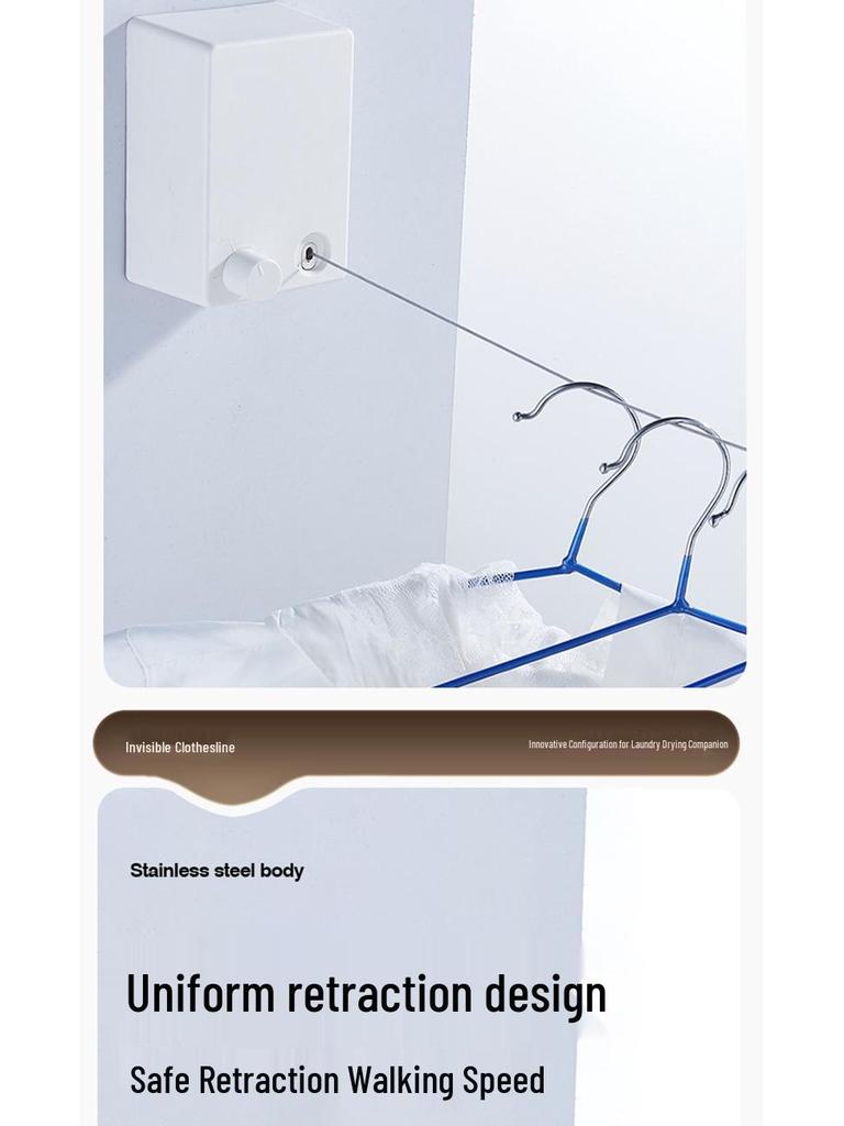 Retractable No-Drill Balcony Clothesline: Invisible Indoor/Bathroom Drying Rack with Steel Wire Rope.