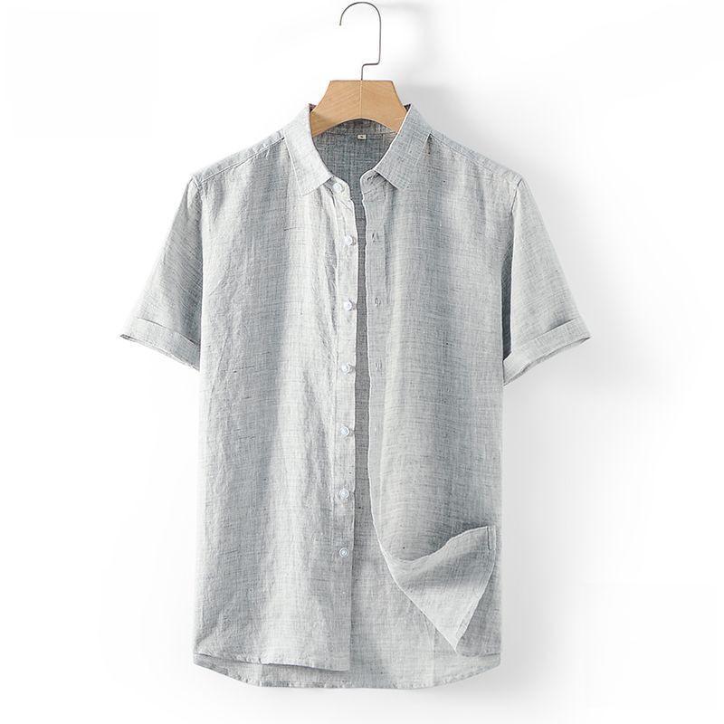 Men's Short-Sleeve Linen Shirt - Summer Casual Loose Fit with Lapel Collar, Cotton and Linen Blend, Plus Size Available