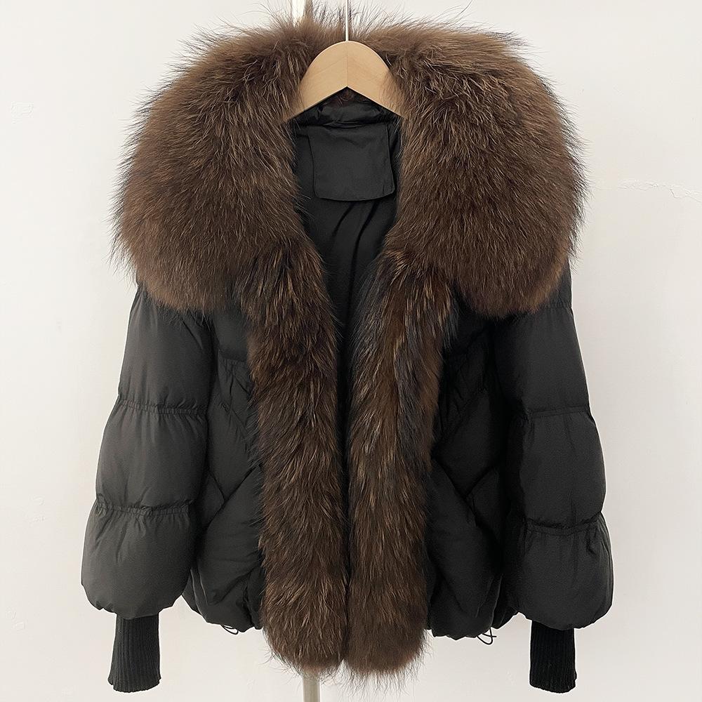 Winter new luxury raccoon hair big fur collar down jacket women's short loose thickened warm fur jacket women