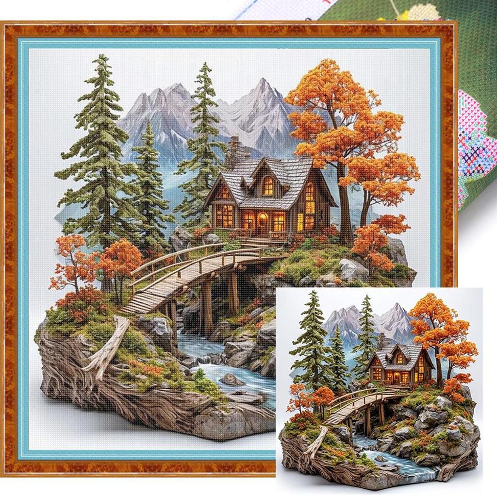 Scenery Printed Cross Stitch Kit 50x50cm DIY 11CT Embroidery Craft Set Decor