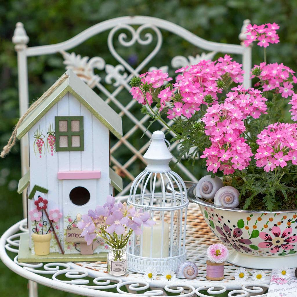 CoCud Mini Flower Dollhouse with Vase, Purple Silk Plastic Miniature Dollhouse Accessory (Compatible Scales: 1:12, 1:8, 1:6 Fairy House) - Set of 2