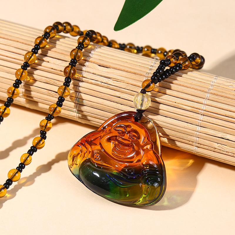 Imitation Glass Pendant Chinese Style Versatile Necklace Crystal Sweater Chain