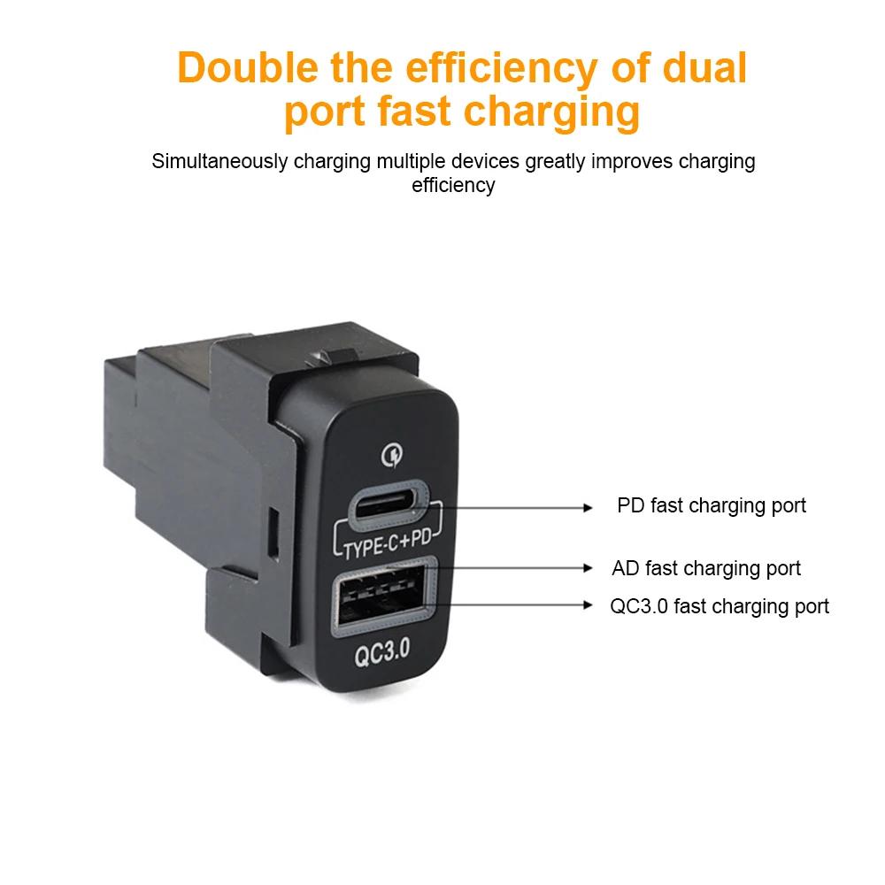 PD QC3.0 Car Charger Type-c PD USB QC3.0 Adapter Modified Charging Socket for Outlander LancerEX Pajero Sport ASX V73 V93 V97