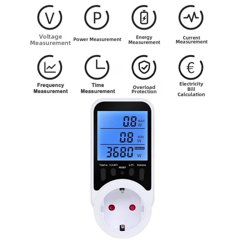 Energy Monitor Socket with Backlit LCD Display Current Voltage Timing Controller for Accurate Energy Usage Tracking