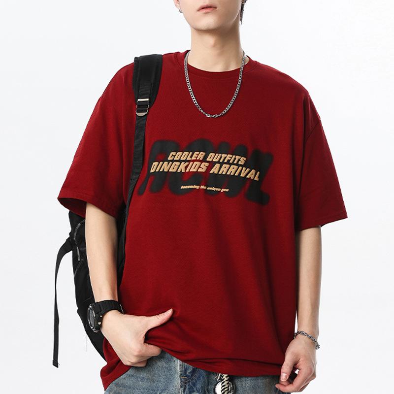 Cotton Short-Sleeved T-Shirt Men'S American Trend Printed Top Couple Loose Casual Crew Neck Bottoming Shirt