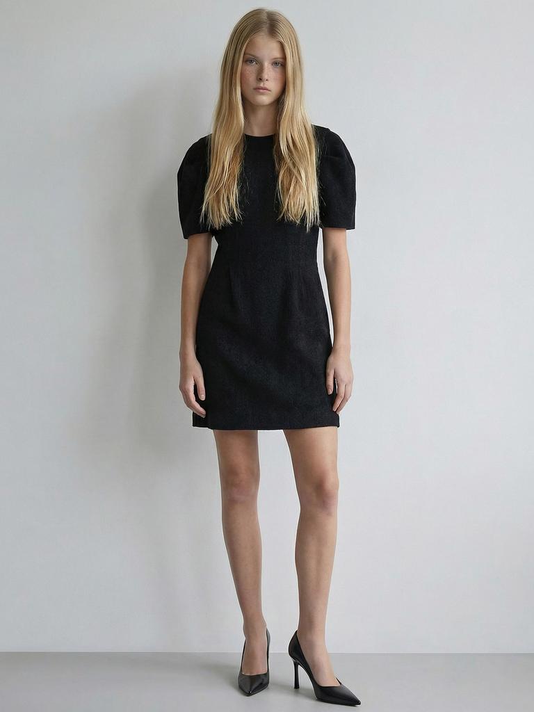 Stay With Me Puff Sleeve Peach Dress_Black