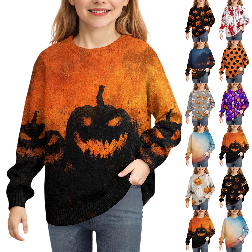 Halloween Genser for Barn Gutter og Jenter Strikket Genser Søt Skjorte Høst Rundhals Genser Topper