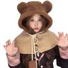 Women's Winter Warm Wool Hat Scarf Integrated Bear Ear Protection Knit Hat Women