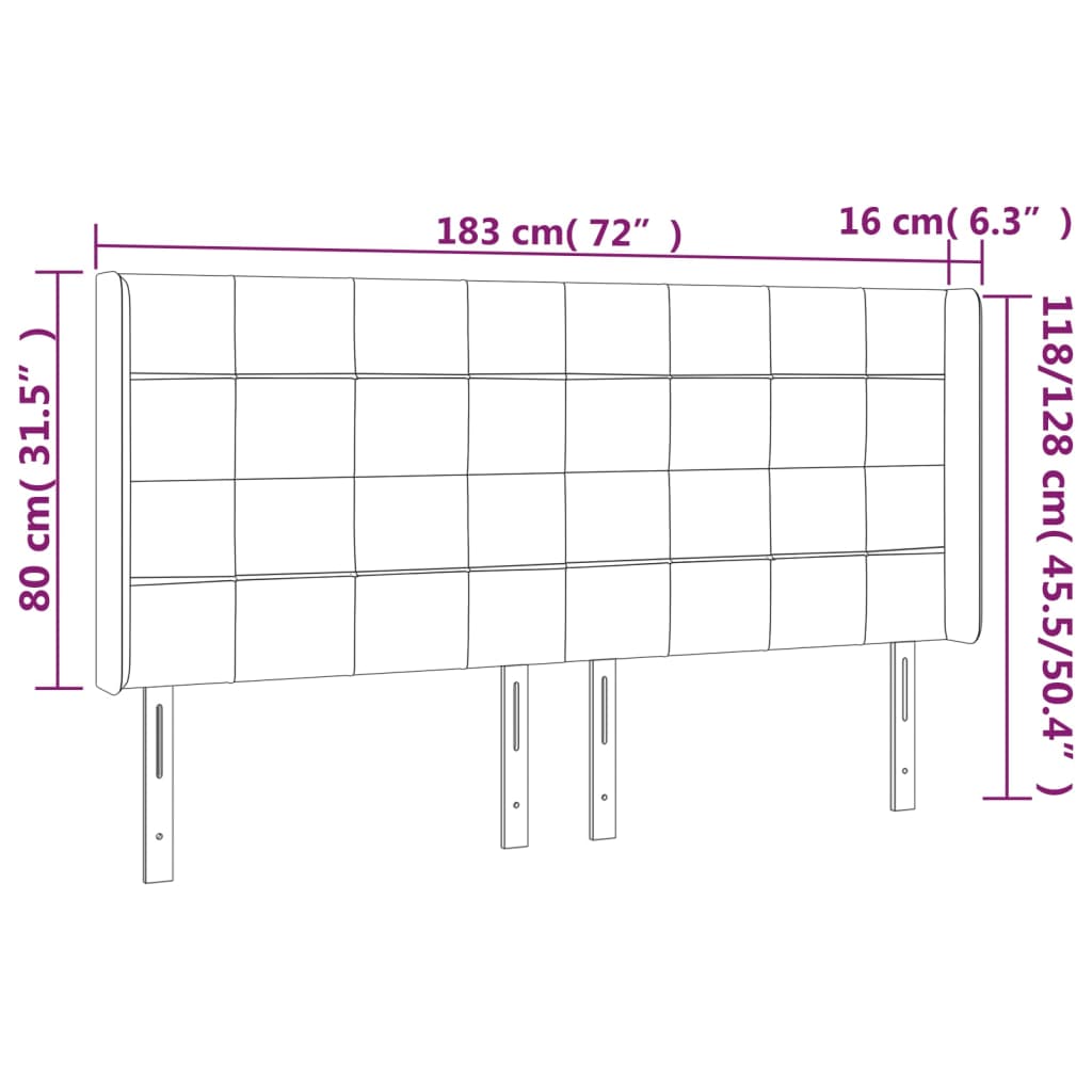 Vidaxl Bed Headboard with LED, Black, 183X16X118/128 Cm, Velvet