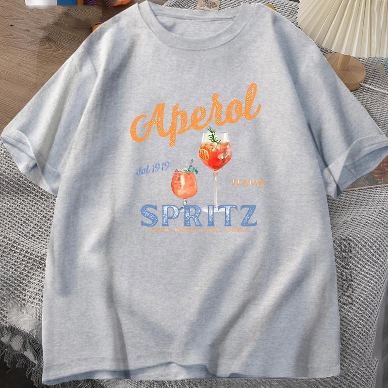 Aperol Spritz-mönster tryck, bekväm, avslappnad, andningsbar och enkel topp, 100% bomull T-shirt för män och kvinnor
