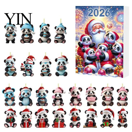 Decorative Acrylic Hanging Christmas Panda Advent Calendar, 24 Days Countdown Contains Tree Ornament Set Ornaments, Cute Decorations for Home