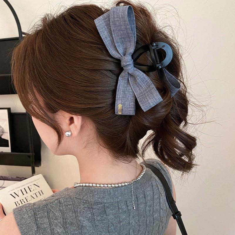 Cowboy Texture Bow Shark Clip Visible Thread Craftsmanship Design Hair Clip with Niche Retro Style Coiled Hair Back Of Head Grip