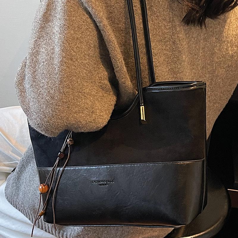 Autumn New Fashion Shoulder Bags, Crossbody Bags, Retro Contrast Color Fashion Suede Tote Bucket Bags
