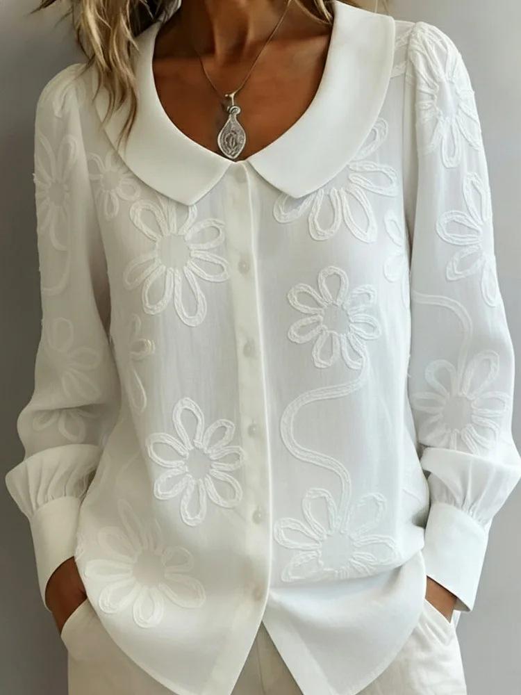 2026 Spring-Summer Embroidery Jacquard Doll Collar Long Sleeve Shirt