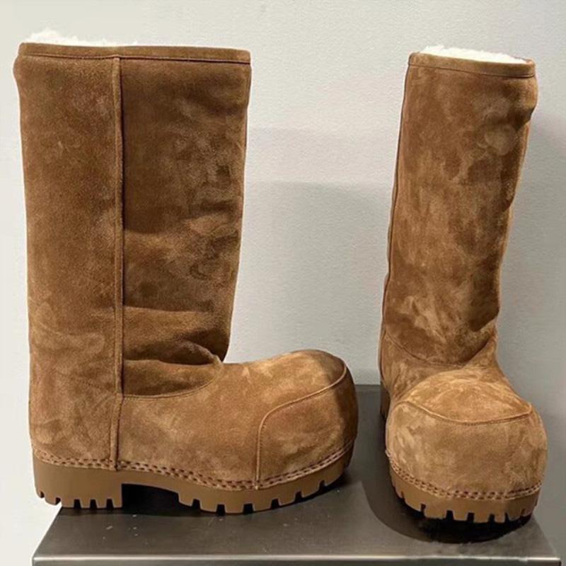 Fashionable Snow Boots Platform Elevating Warm Cotton Shoes Warm Big Head Design Long Boots Ladies All-Over Brown Long Boots