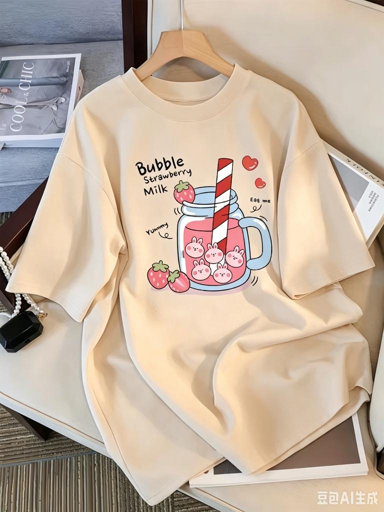 Delicious Strawberry Drink Printed Unisexs TShirt Summer Breathable Street Casual Sports Cool Short Sleeve Unisex Clothing Y2k