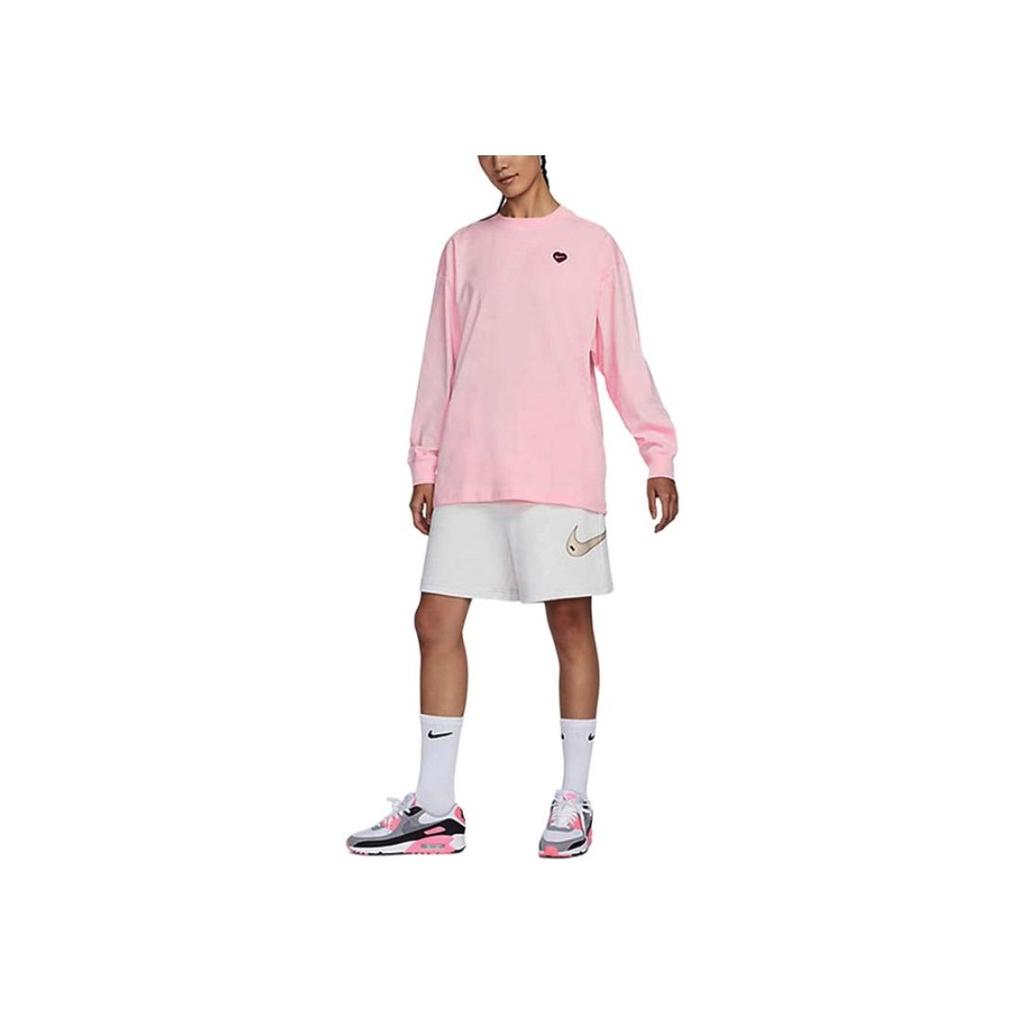 Nike Valentines Day Series Printed Back Round Neck Pullover Long Sleeve T-Shirt Women Tops Pink FD9933-690